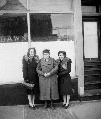In front of the Dawn Plant, 136 Fulton Street. Sisters Lucy Panucci, Josephine Capano, and Eva Cooper