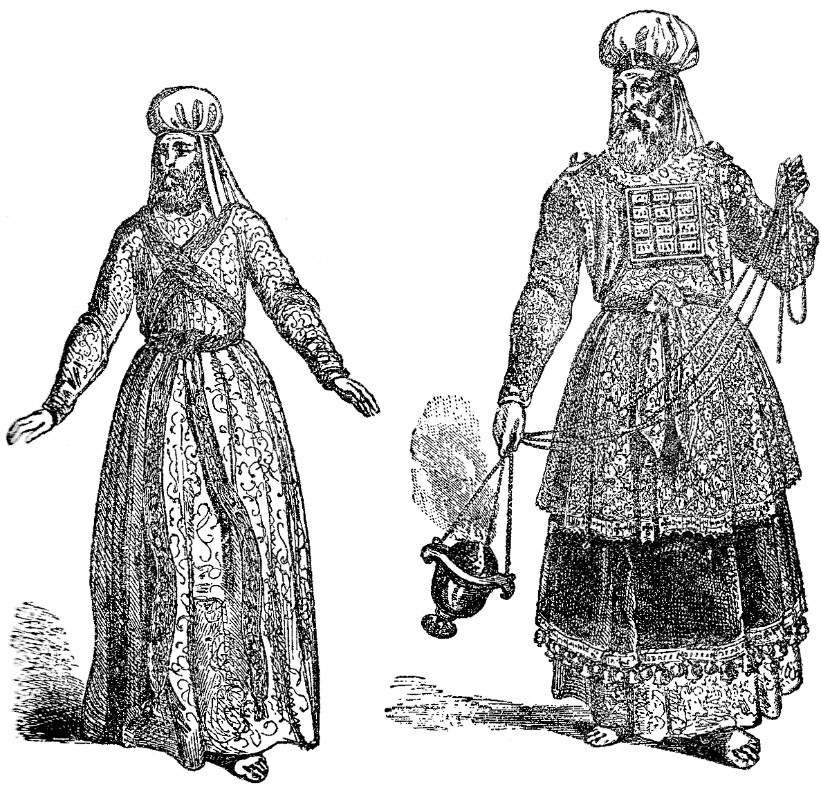 De kleding van de onderpriesters en de hogepriester